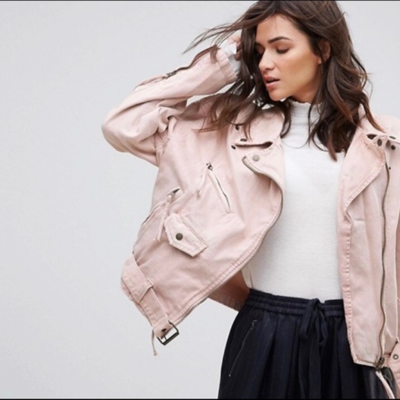 Free People Jackets & Blazers - Free People Lace-Up Denim Moto Jacket Rose (14336)
